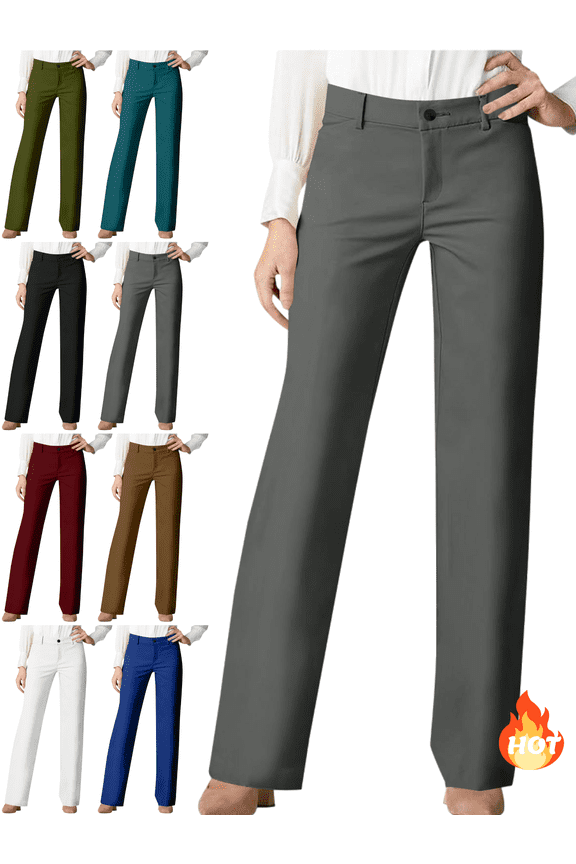 Dress Pants Women Straight Leg High Waisted Work Trousers Office Wear Casual Chinos Stretchy Business Casual Slacks with Pockets XXL