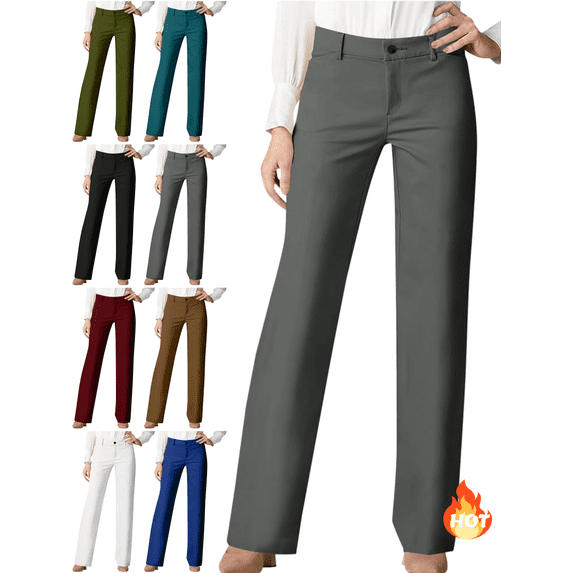 Mifsaly Dress Pants Women Straight Leg High Waisted Work Trousers Office Wear Casual Chinos Stretchy Business Casual Slacks with Pockets XXL