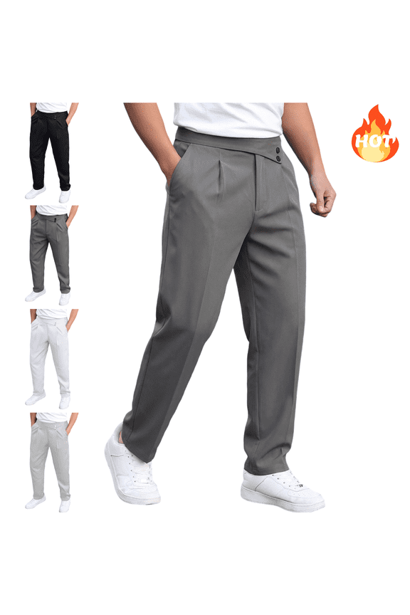 Dress Pants for Men Pleated Symmetric Button Waist Business Casual Trousers Everyday Fashion Versatile formal Pant with Pockets XL