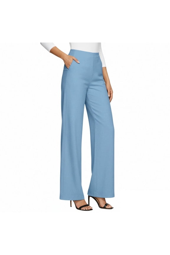 Dressy Pants for Women High Waisted Wide Leg Work Pant with Pockets Elegant Office formal Wear Everyday Summer Clothes 2026 Light Blue,XL