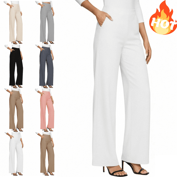 Mifsaly Dressy Pants for Women High Waisted Wide Leg Work Pant with Pockets Elegant Office formal Wear Everyday Summer Clothes 2026 White,XXL