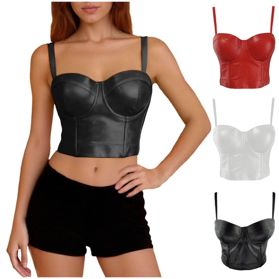 Mifsaly Faux Leather Bustier Crop Top Women Push Up Corset Tops Evening Club Party Fashion Bra Vest M