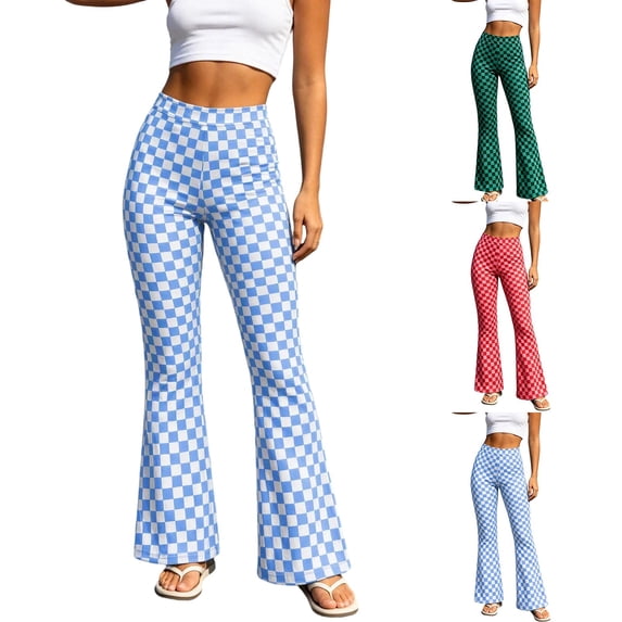 Mifsaly Flare Leggings for Women Plaid High Waisted Tummy Control Pants Classic Trendy Breathable Packable Workout Gym Yoga Pant