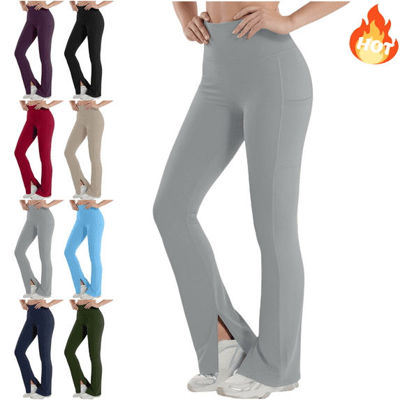 Mifsaly Flare Leggings for Women with Pockets High Waist Yoga Pants Gym Workout Stretchy Pant 2026 Trendy Activewear Gray