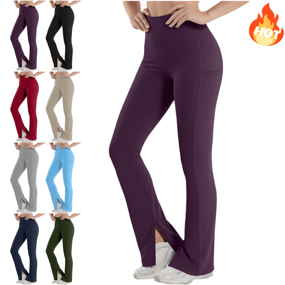 Mifsaly Flare Leggings for Women with Pockets High Waist Yoga Pants Gym Workout Stretchy Pant 2026 Trendy Activewear Red