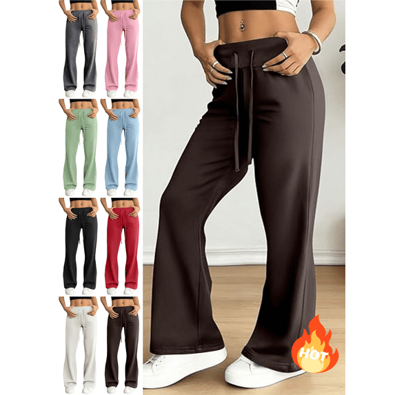 Mifsaly Flare Yoga Pants for Women High Waisted Wide Leg Workout Trousers with Drawstring Tummy Control Stretchy Athletic Yoga Leggings Comfortable Slim Fit Activewear Performance Wear L