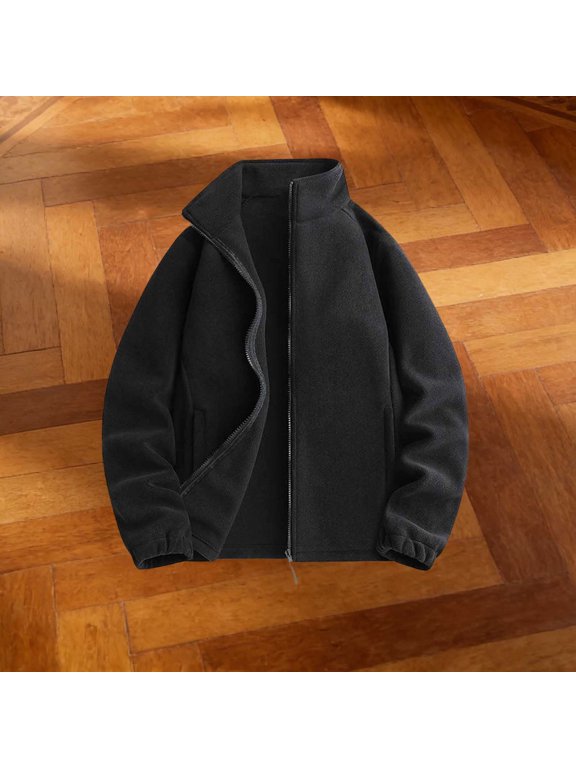 Fleece Jacket Women Full Zip Stand Collar Warm Casual Outdoor Sherpa Coat with Elastic Cuffs And Zipper Closure for Hiking Travel Work Fall Winter Black,S