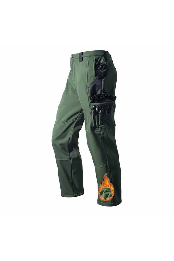 Fleece Lined Work Cargo Pants Men Winter Warm Hiking Pant Waterproof Windproof Outdoor Workwear with Multi Pockets M