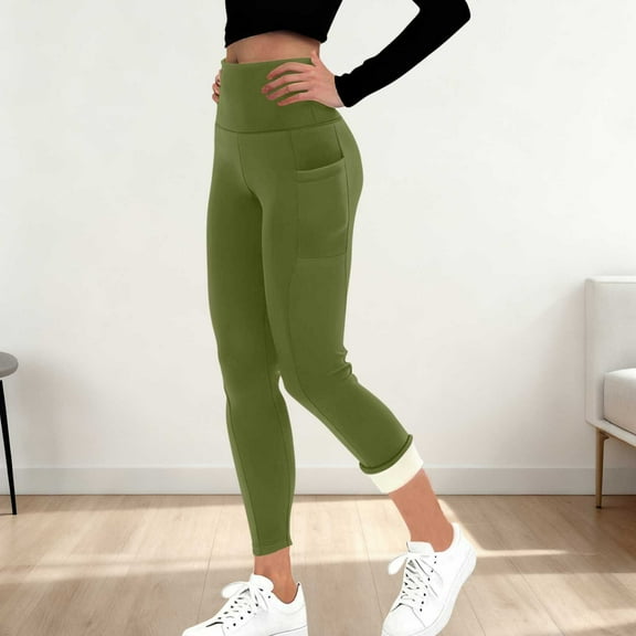 Mifsaly Fleece Lined Yoga Pants with Pockets for Women Winter Thick Warm Workout Leggings Soild Color Trendy Thermal Jogging Pant 2025 Cold Weather Outfits