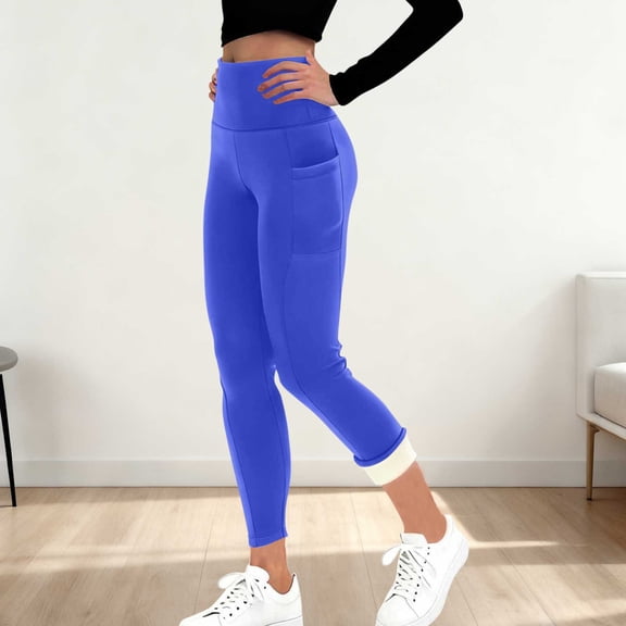 Mifsaly Fleece Lined Yoga Pants with Pockets for Women Winter Thick Warm Workout Leggings Soild Color Trendy Thermal Jogging Pant 2025 Cold Weather Outfits