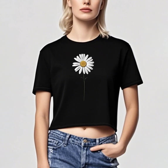 Mifsaly Floral Crop Tops for Women Summer Slim Fit Crewneck Short Sleeve Cropped T-Shirts Trendy Y2K Going Out Cotton Shirts Lightweight Casual Beach Club Party Tees S