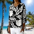 thumbnail image 1 of Mifsaly Floral Print Linen Shirts for Women V-Neck 3/4 Sleeve Oversized Tops Lightweight Flowy Dressy Casual Blouse Vacation Summer Trendy Boho Clothes S, 1 of 7