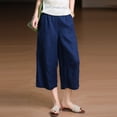thumbnail image 1 of Mifsaly Flowy Capri Pants for Women High Waisted Wide Leg Culottes with Pockets Lightweight Breathable Summer Casual Work office Wear Outfits Navy,M, 1 of 5
