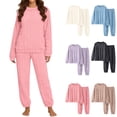 thumbnail image 1 of Mifsaly Fuzzy Fleece Pajamas for Women Set Cable Knit Long Sleeve Pullover Top and Jogger Pants Relaxed Fit Winter Warm Pajamas Sleepwear Pink,XL, 1 of 4