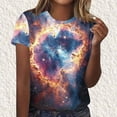 thumbnail image 1 of Mifsaly Galaxy Space Print Tee for Women Crewneck Short Sleeve Summer Tops Soft Stretchy Lightweight Breathable T-Shirts Casual Daily Going Out Flattering Versatile Trendy Shirt M, 1 of 5