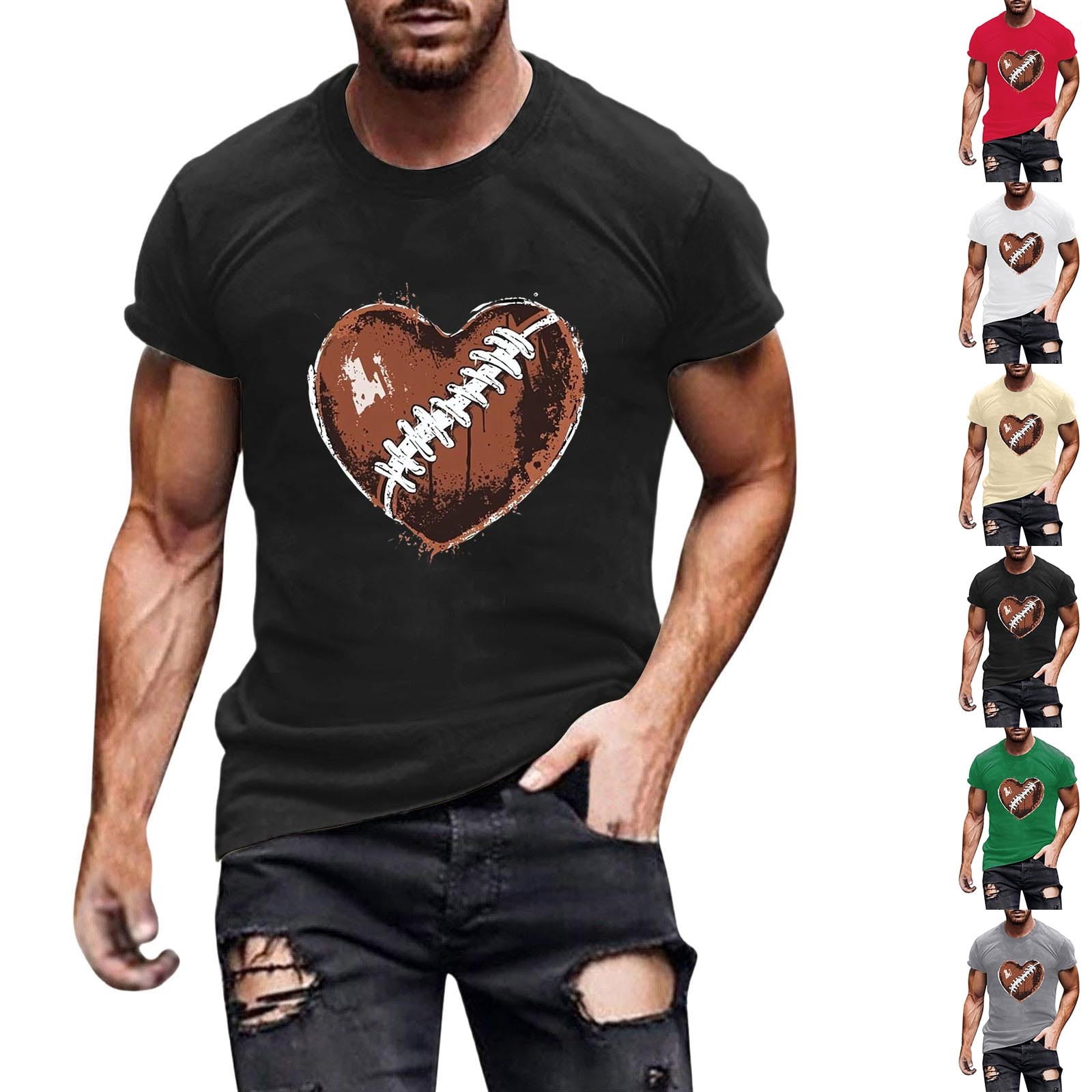 Mifsaly Game Day Short Sleeve Shirt Men Heart Football Graphic Cotton T ...