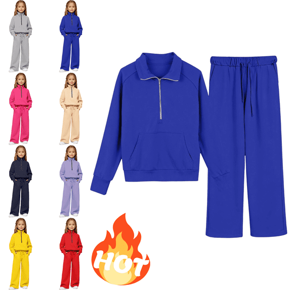 Mifsaly Girls 2 Piece Sweatsuit Sets Quarter Zip Pullover Long Sleeve Sweatshirt and High Waisted Sweatpants Spring Fall Tracksuit Set with Pockets 130
