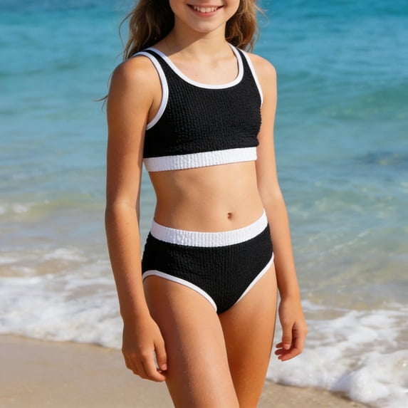 Mifsaly Girls 2 Piece Swimsuit with Padding Textured Tween Swimwear Set Summer Vacation Beach Swimming Kids Bathing Suits Size 7-16