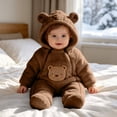 thumbnail image 1 of Mifsaly Girls Boys Baby Fleece Romper Infant Long Sleeve Sherpa Rompers with Cute Animal Bear Embroidery and Zipper Closure Infant Winter Warm Pajamas Clothes, 1 of 9