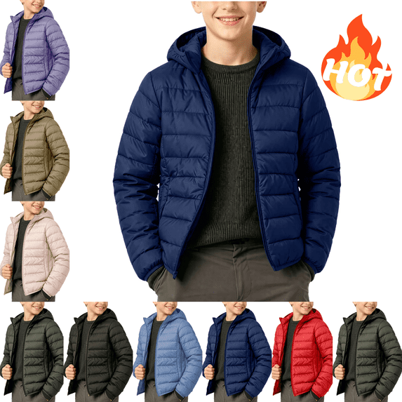 Mifsaly Girls Boys Lightweight Puffer Jacket Full Zip Hooded Winter Coat Kids Back to School Windproof Warm Outerwear with Pockets