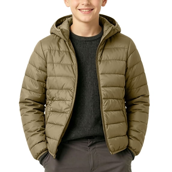 Mifsaly Girls Boys Lightweight Puffer Jacket Full Zip Hooded Winter Coat Kids Back to School Windproof Warm Outerwear with Pockets