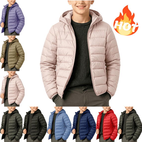 Mifsaly Girls Boys Lightweight Puffer Jacket Full Zip Hooded Winter Coat Kids Back to School Windproof Warm Outerwear with Pockets