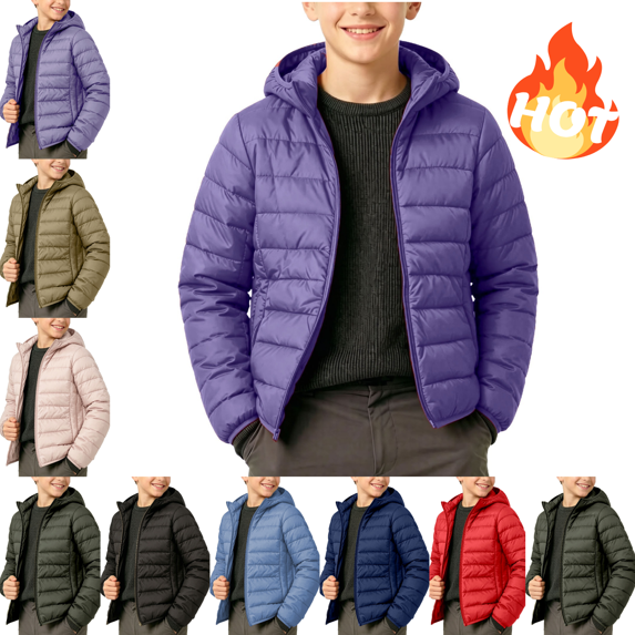 Mifsaly Girls Boys Lightweight Puffer Jacket Full Zip Hooded Winter Coat Kids Back to School Windproof Warm Outerwear with Pockets