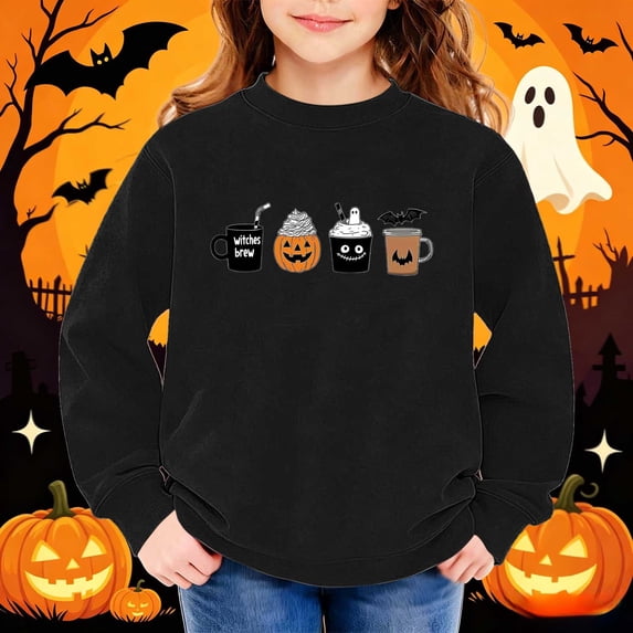 Mifsaly Girls Boys Oversized Halloween Sweatshirts Funny Witches Graphic Long Sleeve Crewneck Sweatshirt Comfy Casual Fall Vintage Pullover Top for Autumn Everyday Celebration Black,10-11 Years