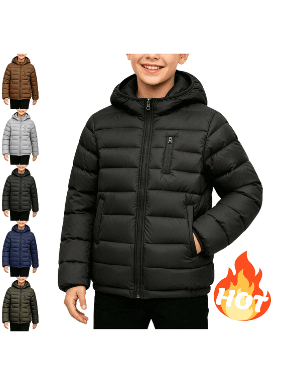 Girls Boys Winter Coat Zip Up Hooded Puffer Jacket Windproof Lightweight Outdoor Warm Outerwear with Pockets