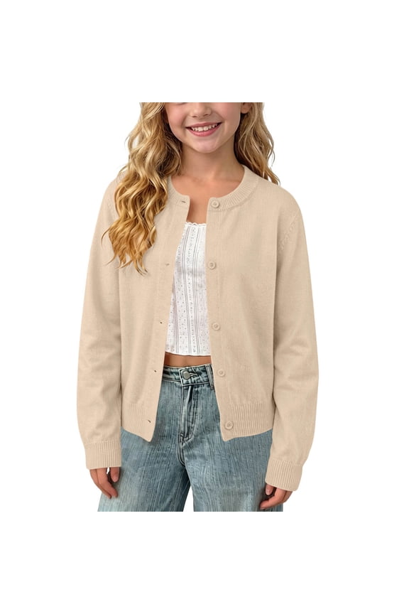 Girls Cardigan Sweater Long Sleeve Button Down School Uniform Jackets Kids Toddler Soft Comfortable Open Front Outerwear Tops