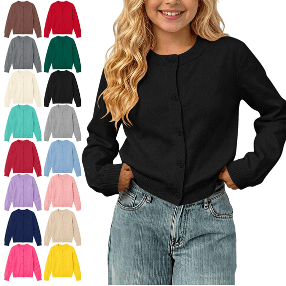 Mifsaly Girls Cardigan Sweater Long Sleeve Button Down School Uniform Jackets Kids Toddler Soft Comfortable Open Front Outerwear Tops