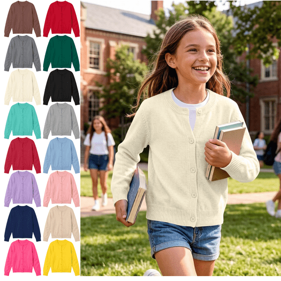 Mifsaly Girls Cardigan Sweater Long Sleeve Button Down School Uniform Jackets Kids Toddler Soft Comfortable Open Front Outerwear Tops