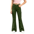 thumbnail image 1 of Mifsaly Girls Cargo Flare Pants High Waisted Button Front Bootcut Trousers with Pockets and Belt Loops Full Length School Daily Casual Bottoms Green,Size 5, 1 of 9