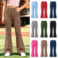 thumbnail image 1 of Mifsaly Girls Cargo Flare Pants High Waisted Button Front Bootcut Trousers with Pockets and Belt Loops Full Length School Daily Casual Bottoms Khaki,Size 14, 1 of 9