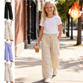 thumbnail image 1 of Mifsaly Girls Cargo Pants Teens Youth High Waisted Drawstring Ruched Wide Leg Pants with Pockets Lightweight Casual Summer Casual School Uniforms, 1 of 6