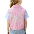 thumbnail image 1 of Mifsaly Girls Denim Vest with Back Butterfly Embroidery Toddler Kids Button Down Sleeveless Jean Jacket for Daily Wear and School, 1 of 7