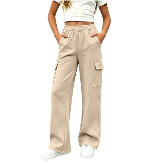 Mifsaly Girls Fleece Lined Sweatpants Kids Elastic Waist Wide Leg Cargo Pants Warm Cozy Baggy Joggers with Multi Pockets