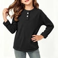 thumbnail image 1 of Mifsaly Girls Long Sleeve Shirts Kids Ribbed Henley Tops Breathable Loose Everyday School Fall Winter Clothes, 1 of 9