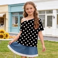 thumbnail image 1 of Mifsaly Girls Off The Shoulder T-Shirts Polka Dot Short Sleeve Tops Lightweight Breathable Kids Casual Summer Blouse, 1 of 9