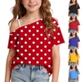 thumbnail image 1 of Mifsaly Girls Off The Shoulder T-Shirts Polka Dot Short Sleeve Tops Lightweight Breathable Kids Casual Summer Blouse, 1 of 9