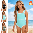 thumbnail image 1 of Mifsaly Girls One Piece Swimsuits Square Neck High Waisted Kids Bathing Suits Color Block Summer Beach Pool Teen Swimwear, 1 of 9
