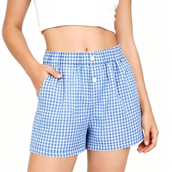Mifsaly Girls Plaid Casual Shorts Toddler Kids Comfort Elastic High Waisted Lounge Shorts Soft Breathable Summer Vacation Clothes with Pockets