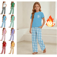 thumbnail image 1 of Mifsaly Girls Plaid Pajama Set 2 Piece Pjs Crewneck Tee And Long Pants with Pockets Soft Breathable Casual Summer Sleepwear, 1 of 9