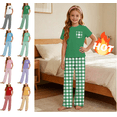 thumbnail image 1 of Mifsaly Girls Plaid Pajama Set 2 Piece Pjs Crewneck Tee And Long Pants with Pockets Soft Breathable Casual Summer Sleepwear, 1 of 9