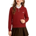 thumbnail image 1 of Mifsaly Girls Pullover Sweater Peter Pan Collar Long Sleeve Cable Knit Sweaters Cozy Preppy Knitwear Fall Winter School Uniforms, 1 of 7
