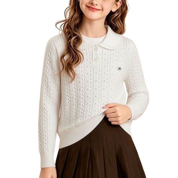 Mifsaly Girls Pullover Sweater Peter Pan Collar Long Sleeve Cable Knit Sweaters Cozy Preppy Knitwear Fall Winter School Uniforms
