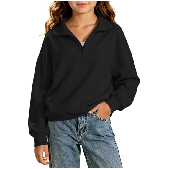 Mifsaly Girls Quarter Zip Pullover Sweatshirt Kids Back to School Sweatshirts Stand Collar Long Sleeve Fall Winter Casual Everyday Clothing