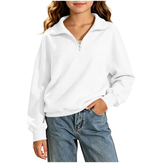 Mifsaly Girls Quarter Zip Pullover Sweatshirt Kids Back to School Sweatshirts Stand Collar Long Sleeve Fall Winter Casual Everyday Clothing