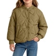 thumbnail image 1 of Mifsaly Girls Quilted Jacket Lightweight Snap Button Bomber Coat with Pockets, Ribbed Cuffs And Collar Casual Fall Winter Outerwear for School Everyday Green,12-13 Years, 1 of 8
