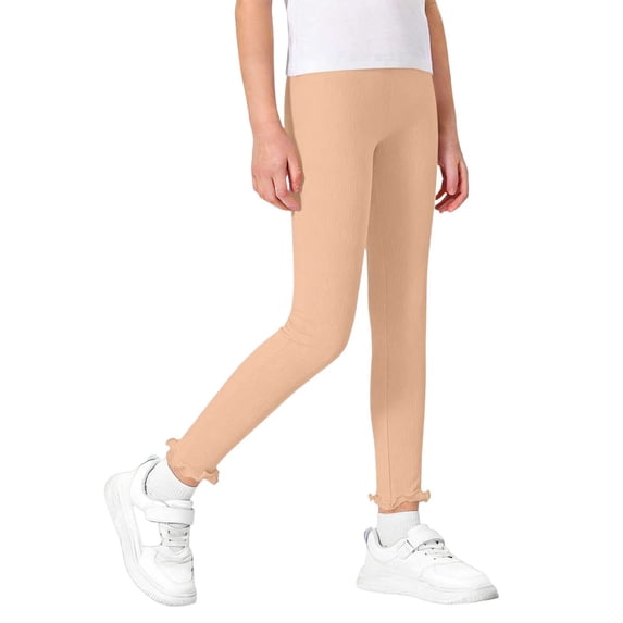 Mifsaly Girls Ribbed Leggings Ruffle Hem High Elasticity Footless Tights Comfortable Casual Toddler Kids Slim Fit Layering Bottoms